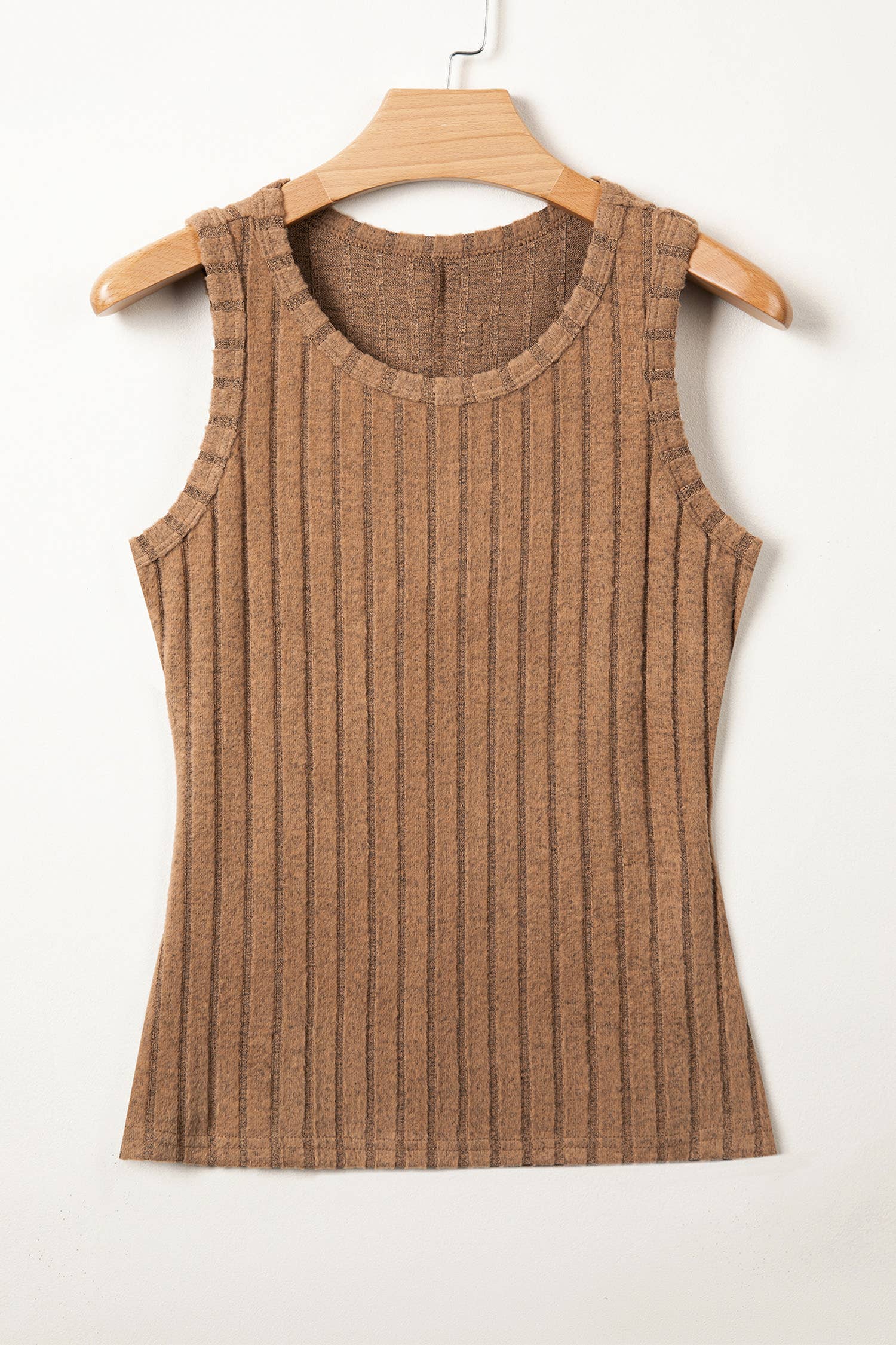 Western Mineral Wash Slim Fit Ribbed Tank Top | S-XL: Camel / XL