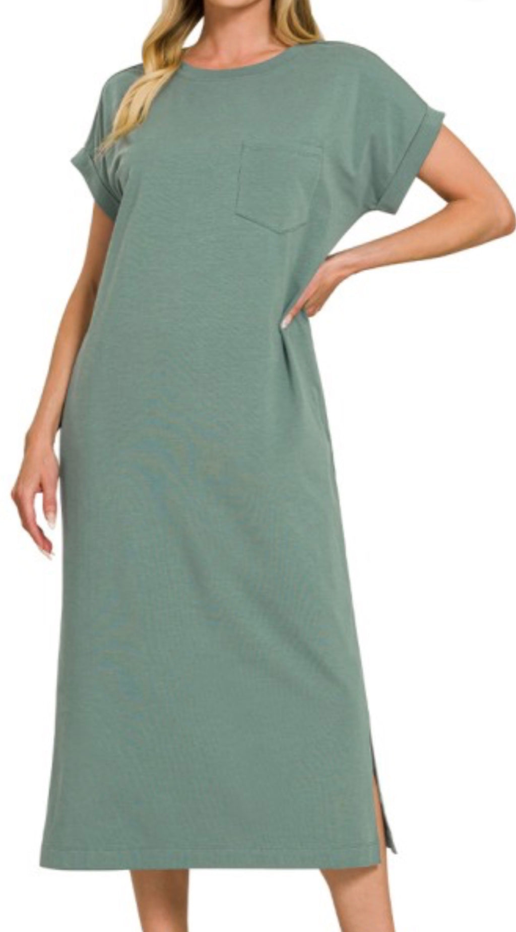 Round-Neck short Sleeve midi dress