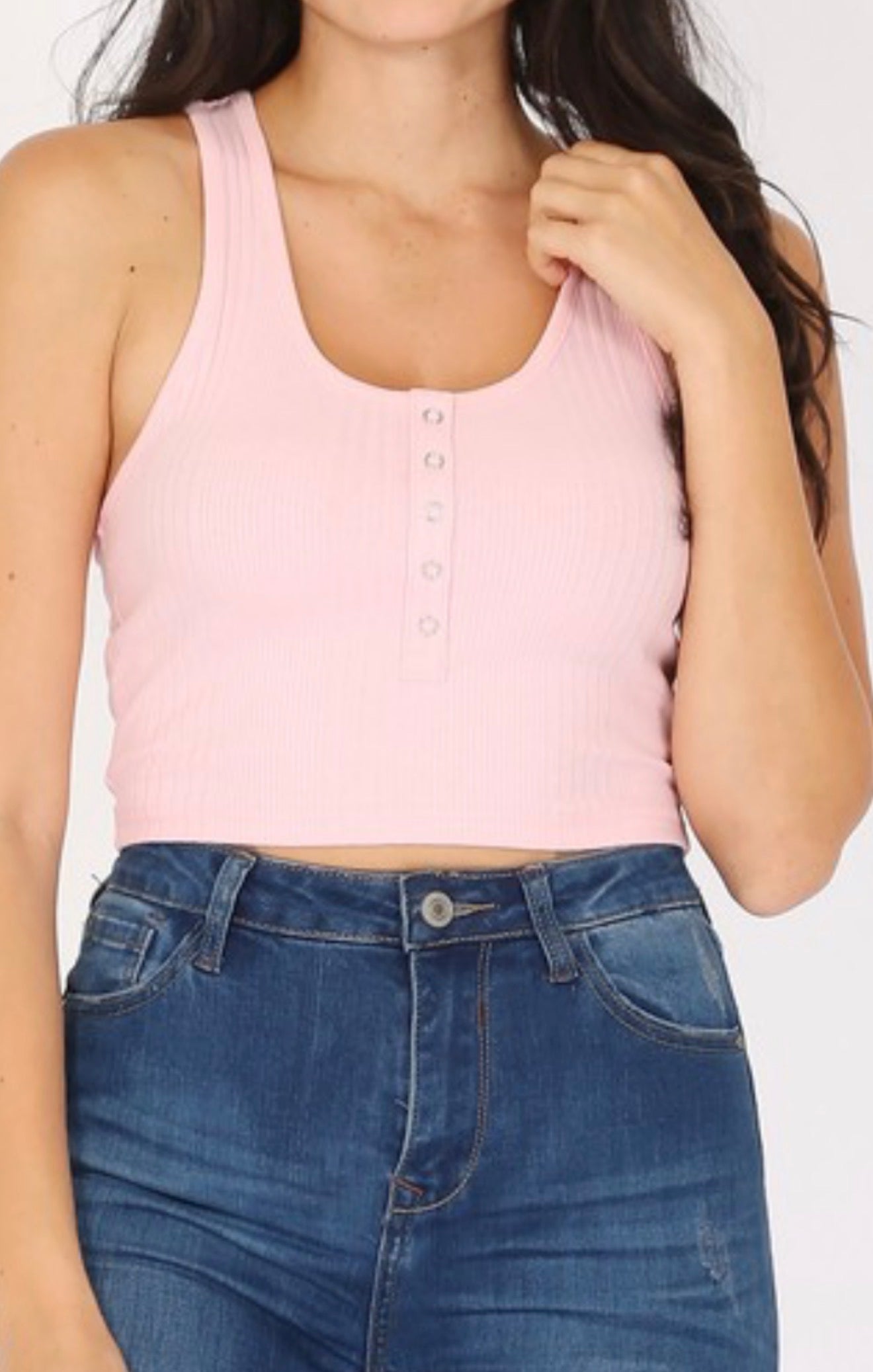Ribbed Crop Henley tank top