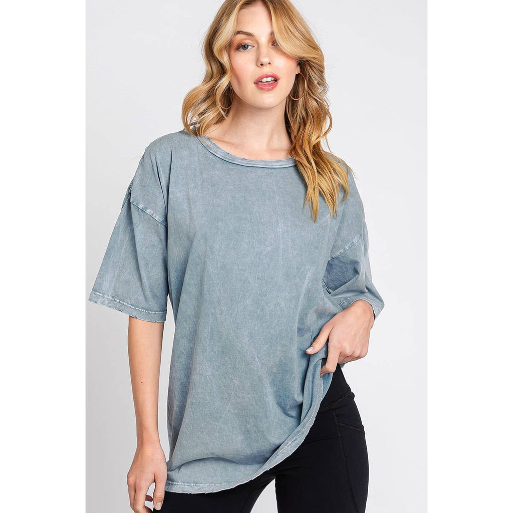 OVERSIZED MINERAL WASHED TEE: MINERAL RASPBERRY / S