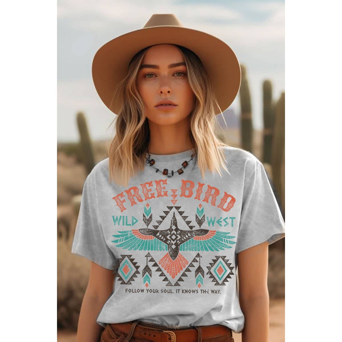 FREE BIRD WILD WEST MINERAL GRAPHIC TOP: Mineral Taupe / S-M-L-XL(1-2-2-1)