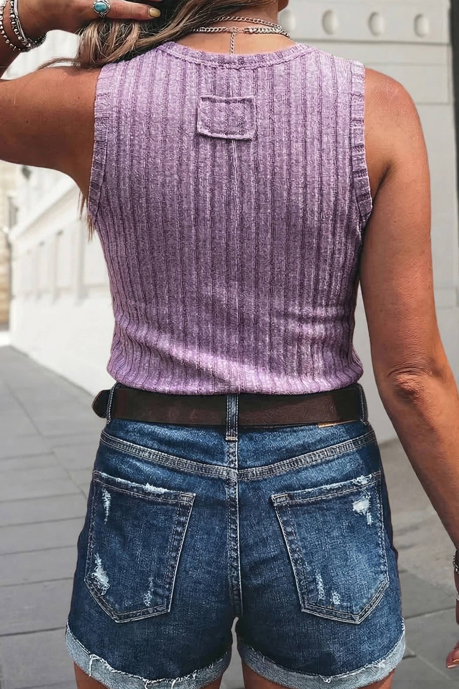 Western Mineral Wash Slim Fit Ribbed Tank Top | S-XL: Bonbon / XL