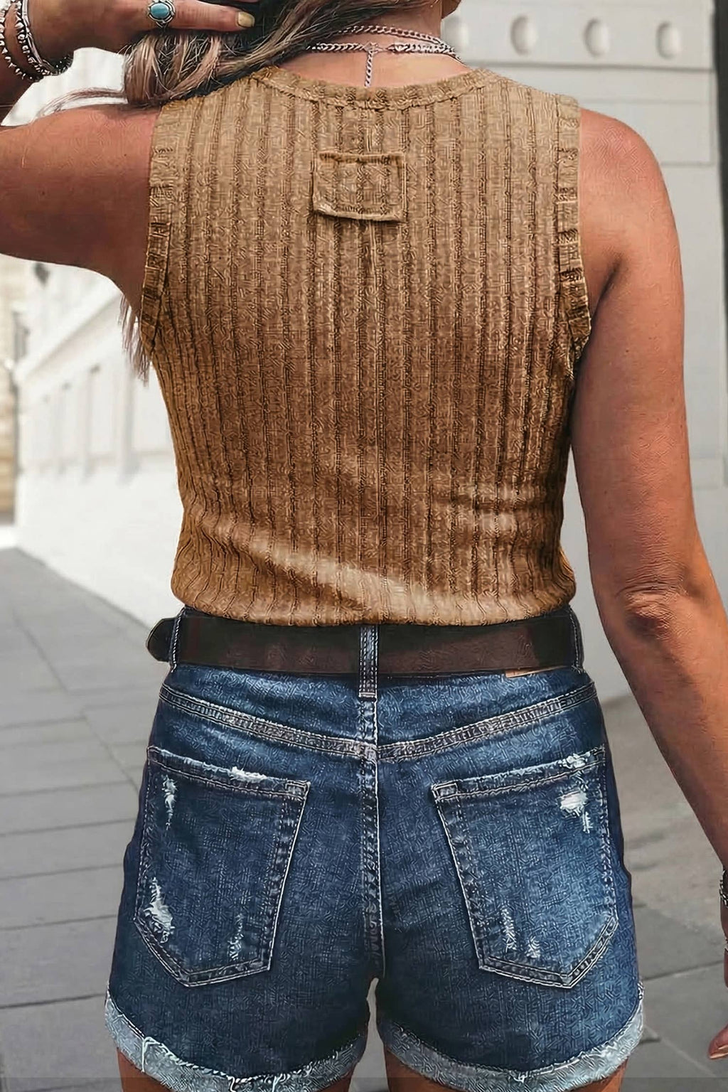 Western Mineral Wash Slim Fit Ribbed Tank Top | S-XL: Bonbon / XL