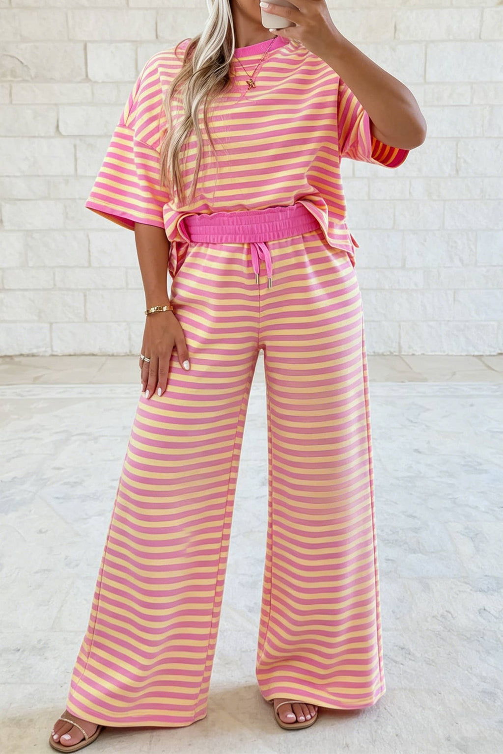 LDC Stripe Drop Shoulder Boxy Casual Terry Short Set