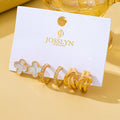 Gold-Tone Clover Pearl Huggie Hoop Earring Trio Set