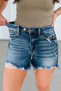 LAS Asymmetric Raw Hem Distressed Denim Shorts (4-16): Sail Blue / 14