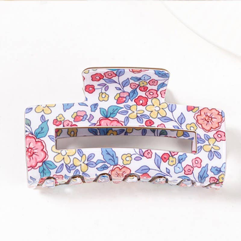 JUMBO FLORAL RECTANGLE HAIR CLAW CLIPS