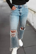 Raw Hem Ripped Open Knee Fit Flare Jeans | 4-16: Myosotis / 6
