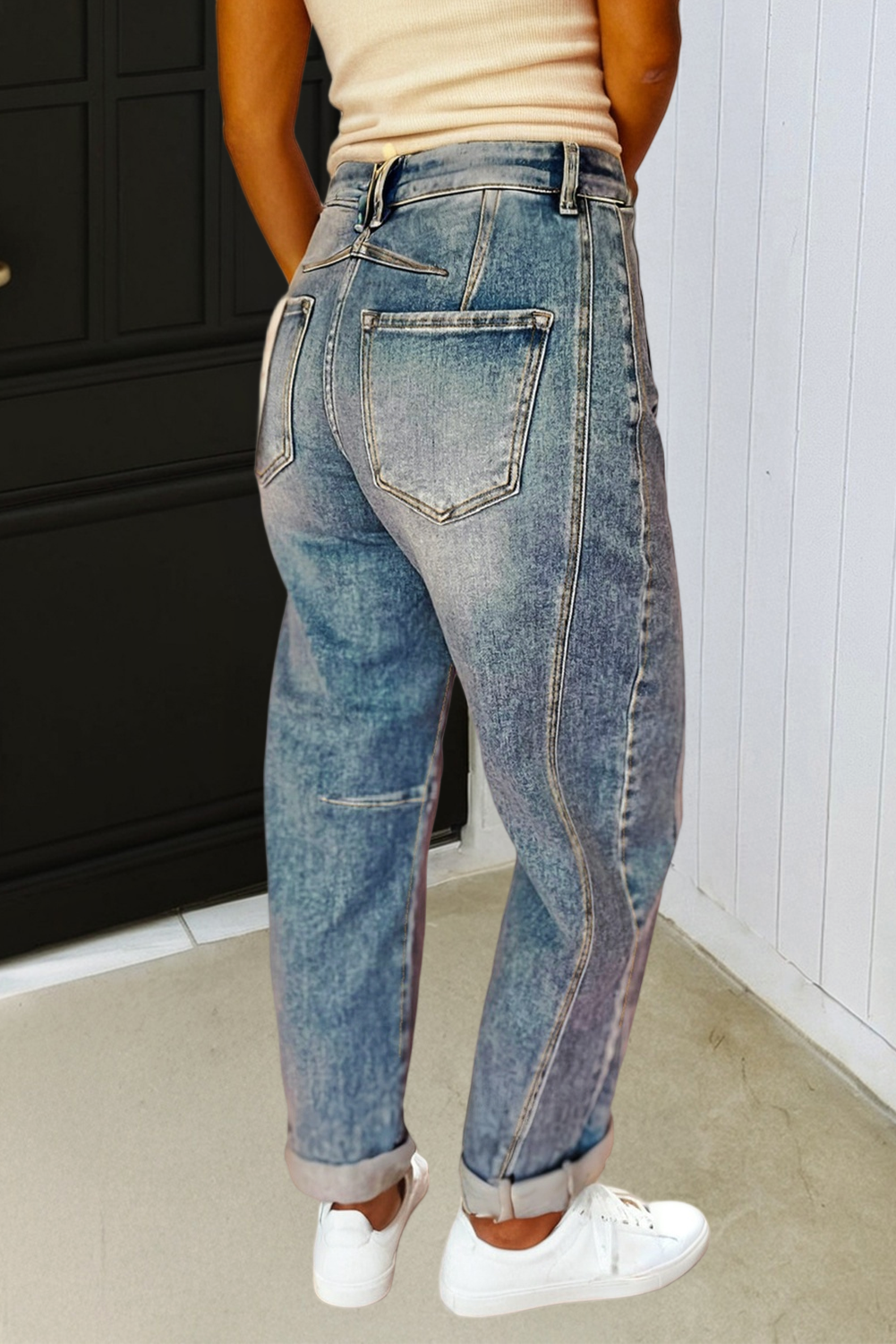 Vintage Washed Seam Detail Shift Jeans: Blue / Missy / 8