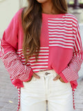 Colorblock Patchwork Drop Shoulder Long Sleeve Tunic Top