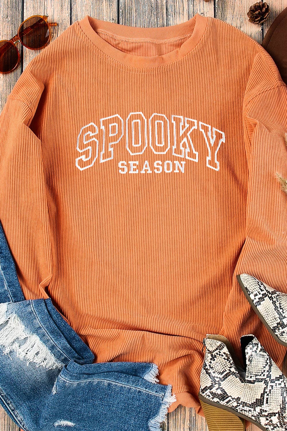 Halloween SPOOKY SEASON Graphic Ribbed Oversized Sweatshirt