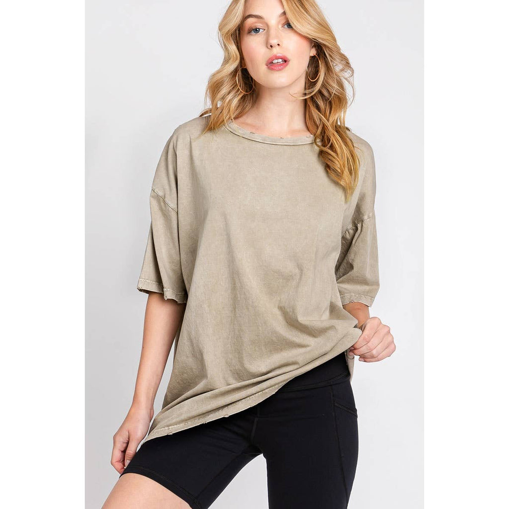 OVERSIZED MINERAL WASHED TEE: MINERAL SAND / M