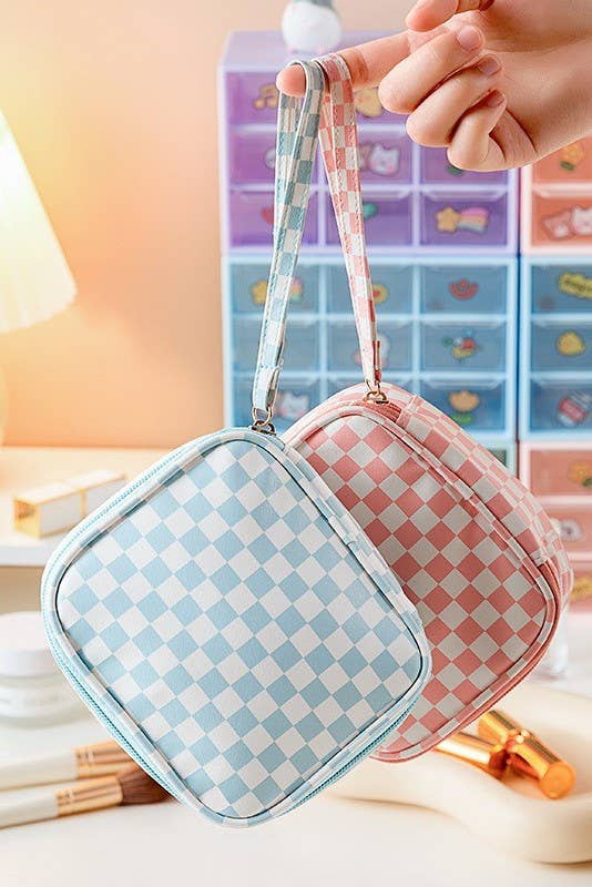 TRAVEL CHECKER GINGHAM MAKEUP COSMETIC POUCH BAG