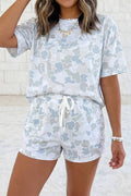 Camo Short Sleeve Patch Pocket Tee and Drawstring Shorts Set: Multicolour / M