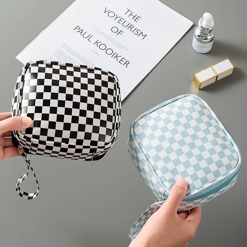 TRAVEL CHECKER GINGHAM MAKEUP COSMETIC POUCH BAG