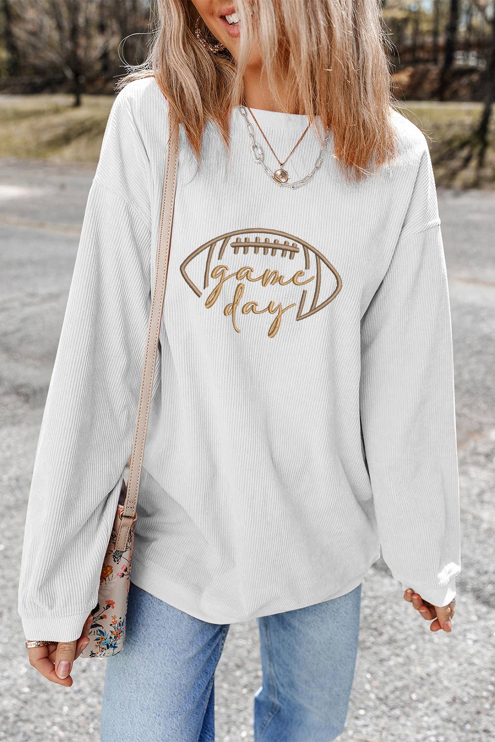 Game Day Oversized Ribbed Sweatshirt with Embroidery