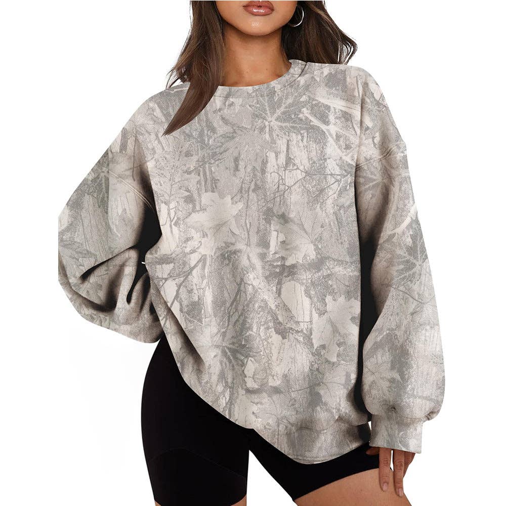Camo Branch Print Oversized Crewneck Sweatshirt