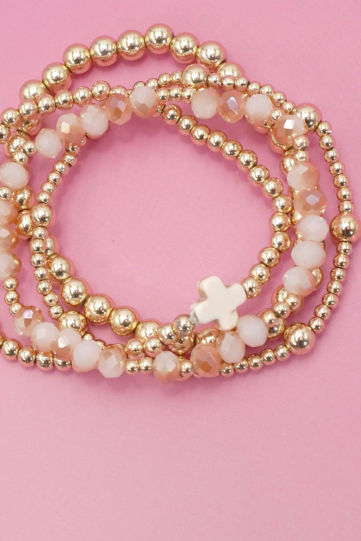 BOHO CROSS MULTI  COLORFUL BEADED STRETCH BRACELET