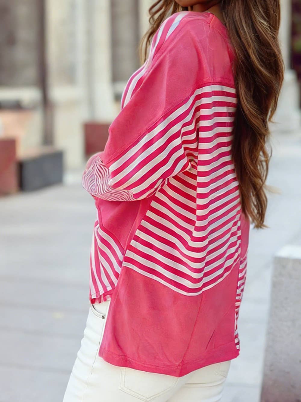 Colorblock Patchwork Drop Shoulder Long Sleeve Tunic Top