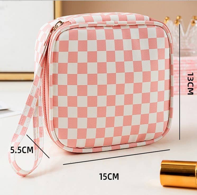 TRAVEL CHECKER GINGHAM MAKEUP COSMETIC POUCH BAG