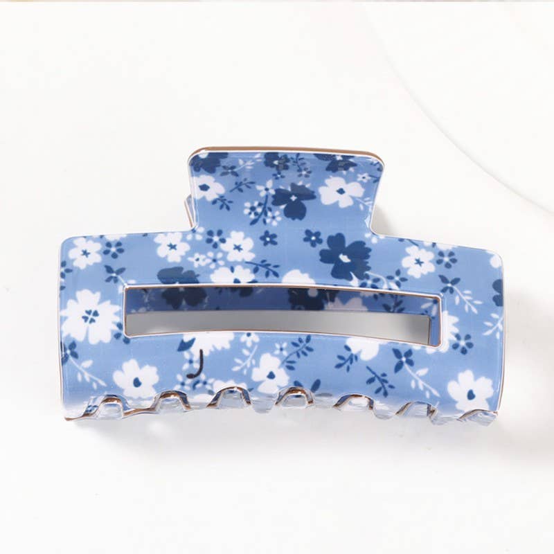 JUMBO FLORAL RECTANGLE HAIR CLAW CLIPS