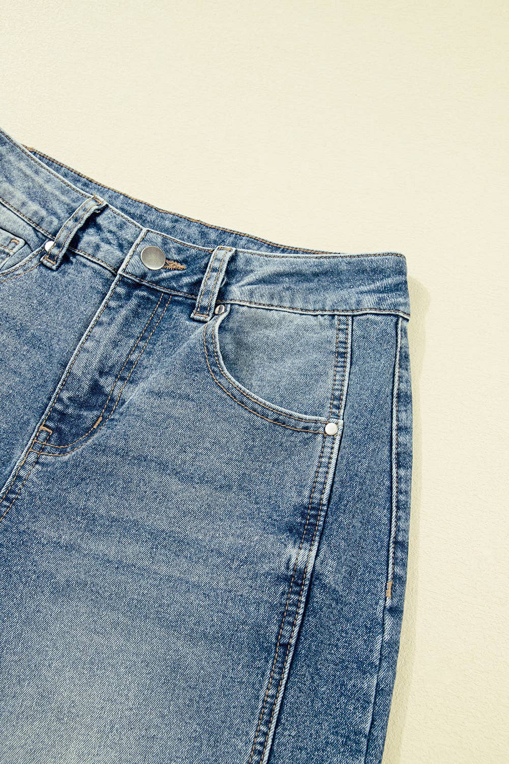 Vintage Washed Seam Detail Shift Jeans: Blue / Missy / 16