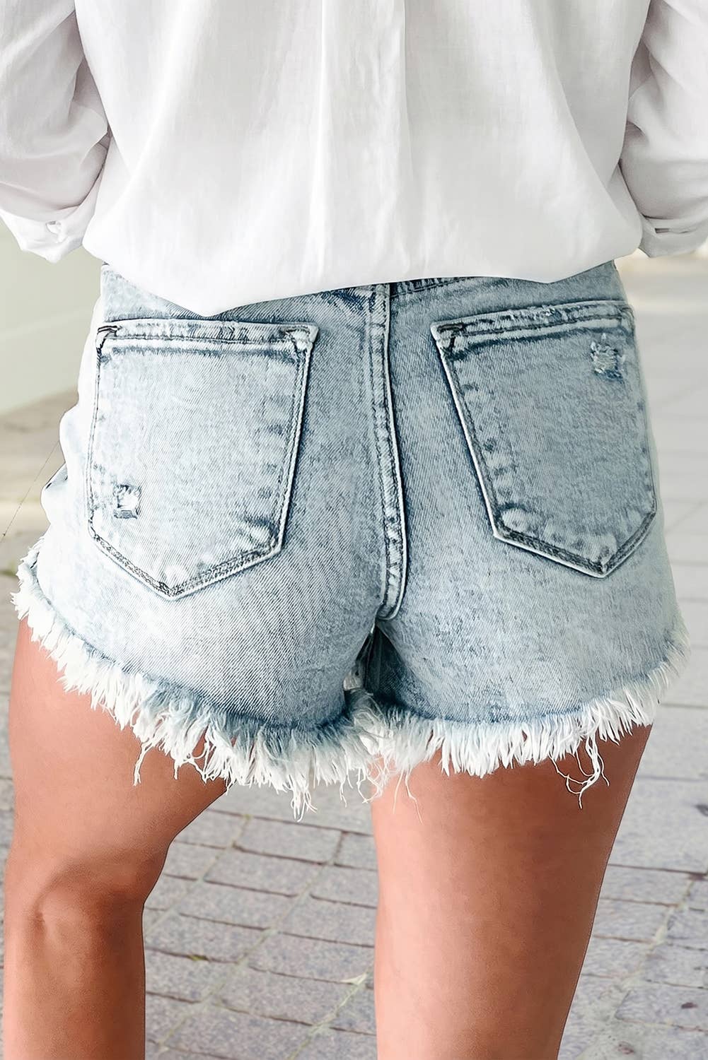 Distressed Acid Wash Denim Hot Shorts: Beau Blue / 10
