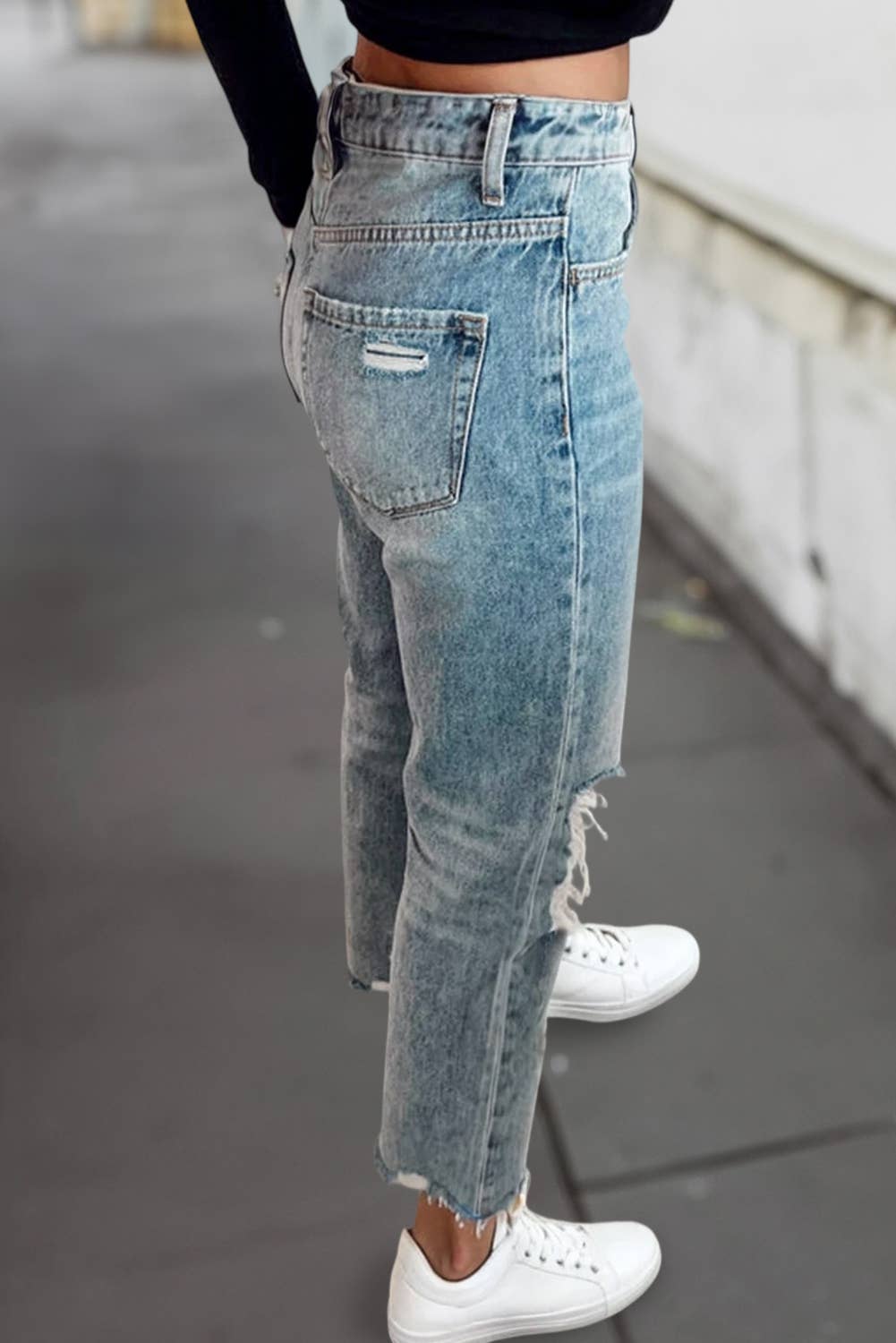 Raw Hem Ripped Open Knee Fit Flare Jeans | 4-16: Myosotis / 10