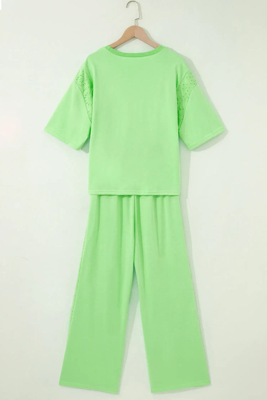 Yellow Eyelet Lace Lounge Set Oversized Tee Pants