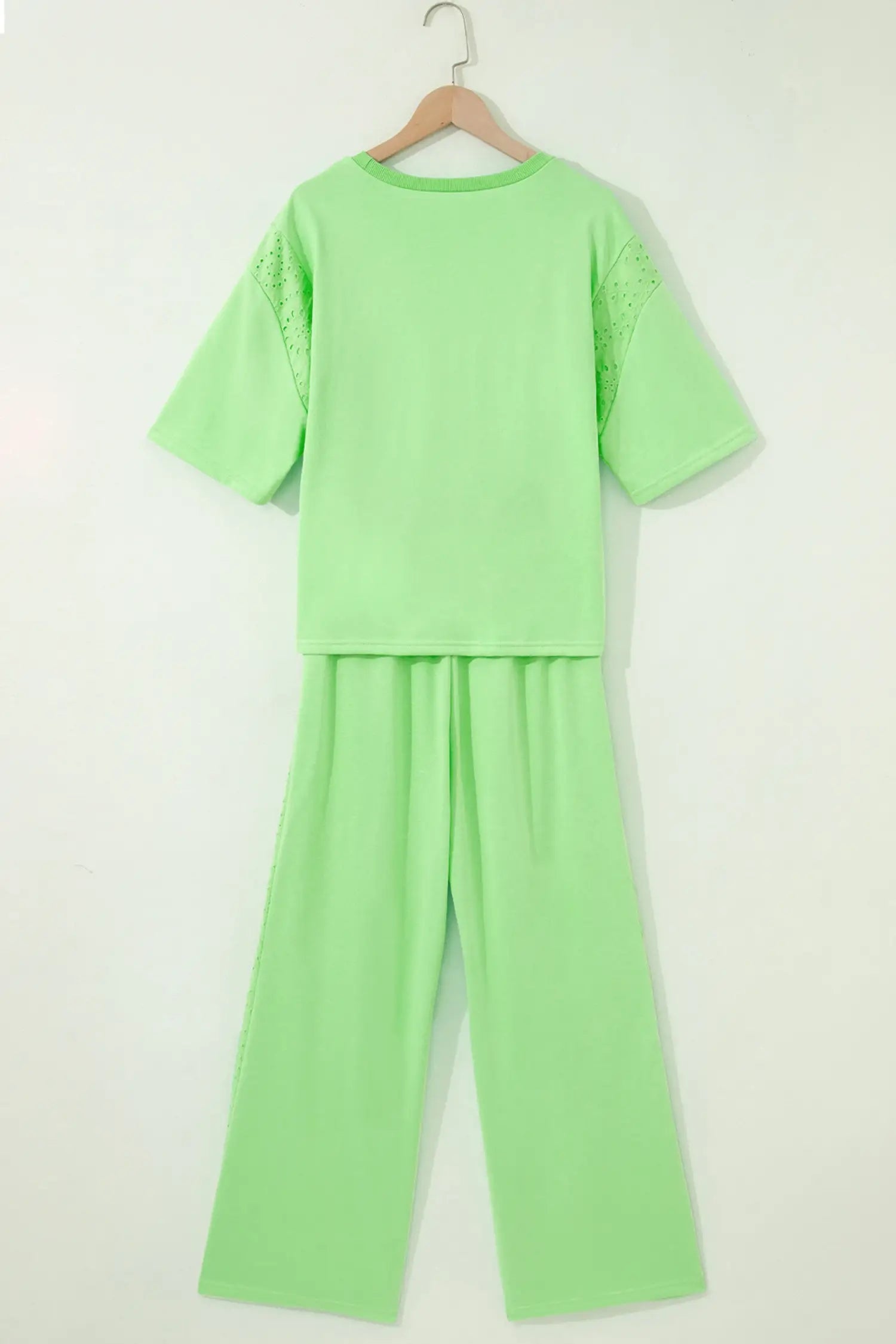 Yellow Eyelet Lace Lounge Set Oversized Tee Pants