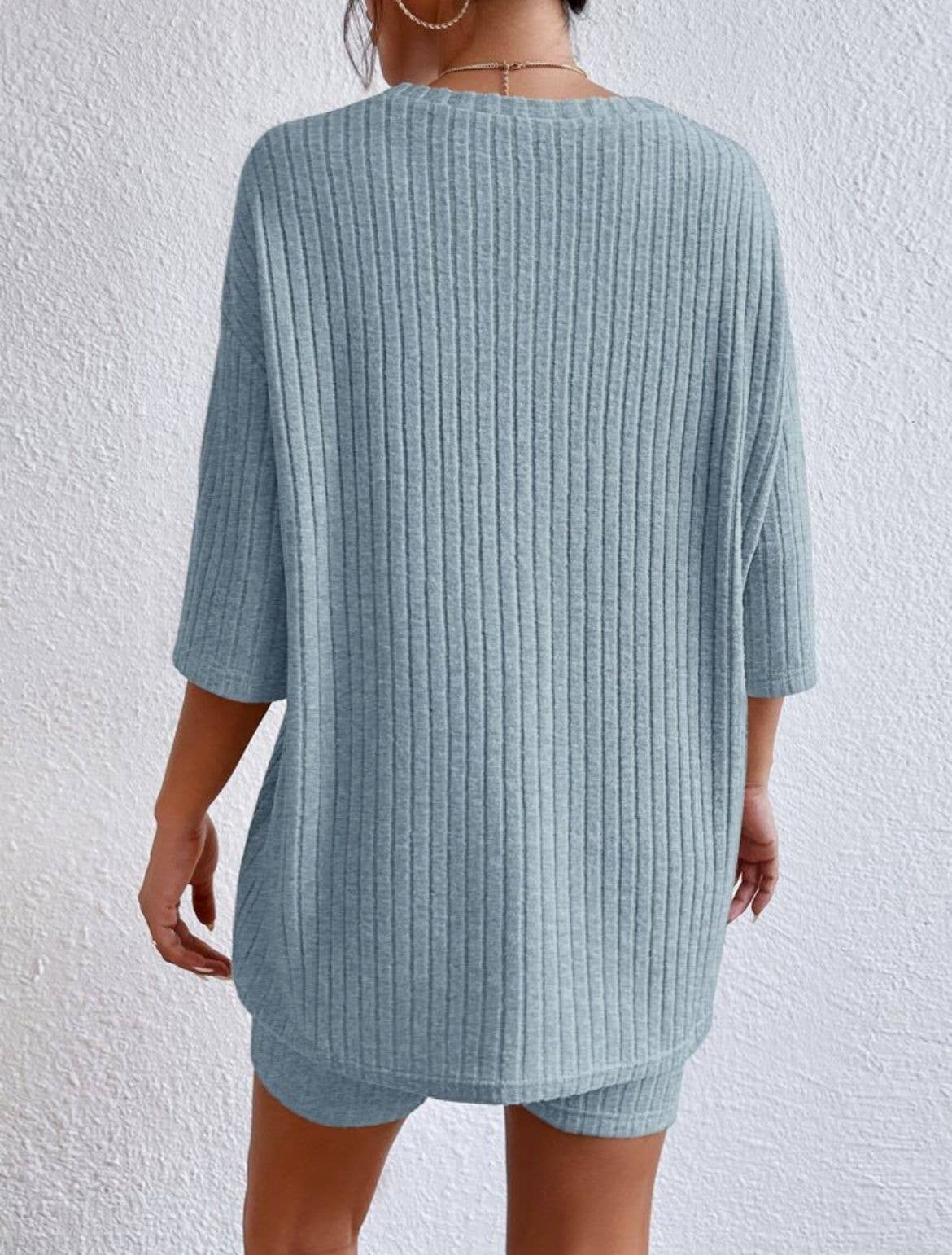 Solid ribbed oversized tee and biker shorts set