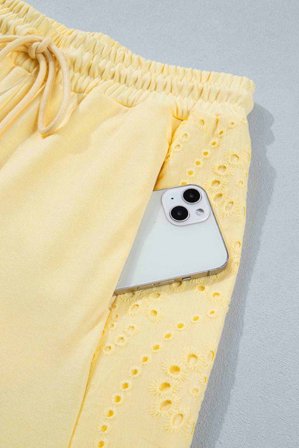Yellow Eyelet Lace Lounge Set Oversized Tee Pants