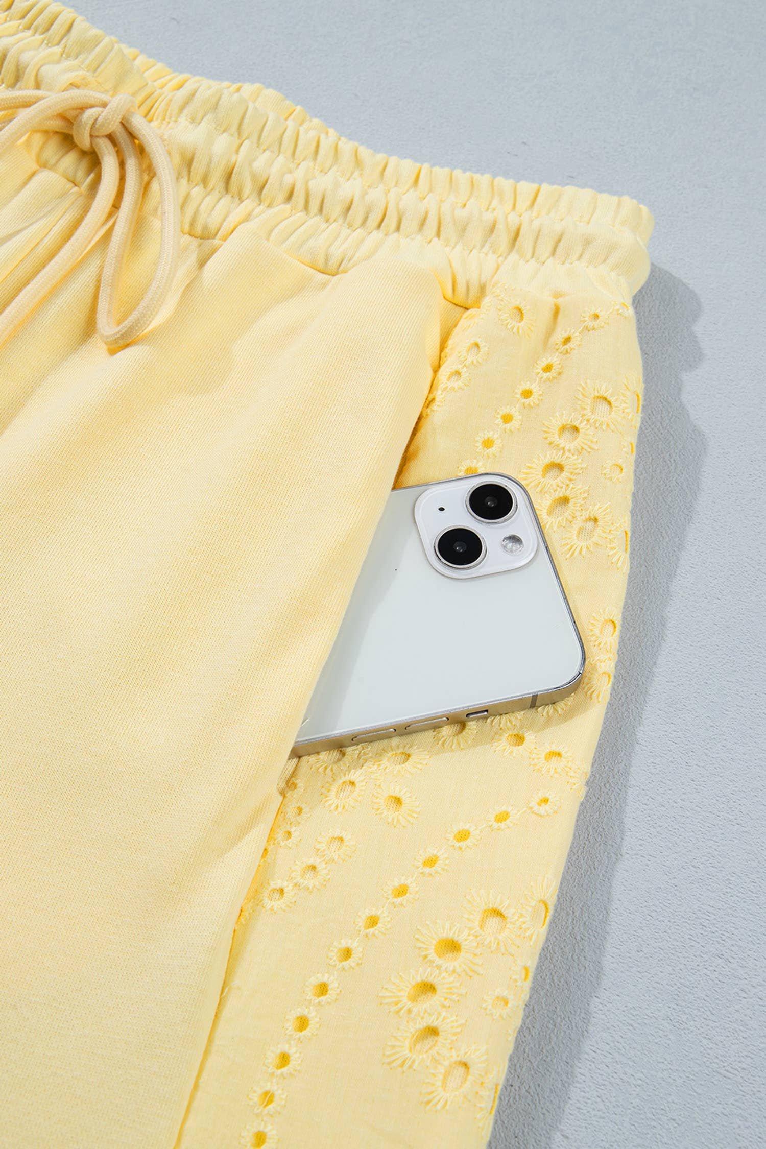 Yellow Eyelet Lace Lounge Set Oversized Tee Pants