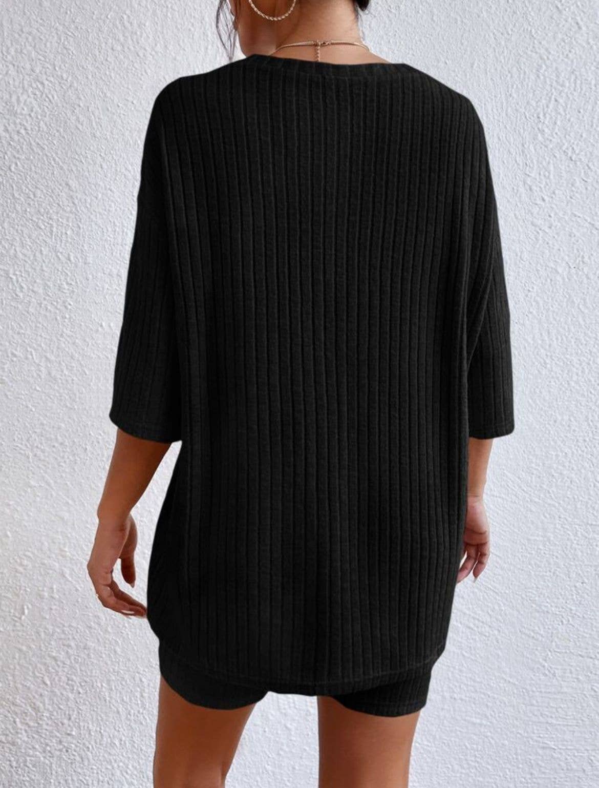 Solid ribbed oversized tee and biker shorts set