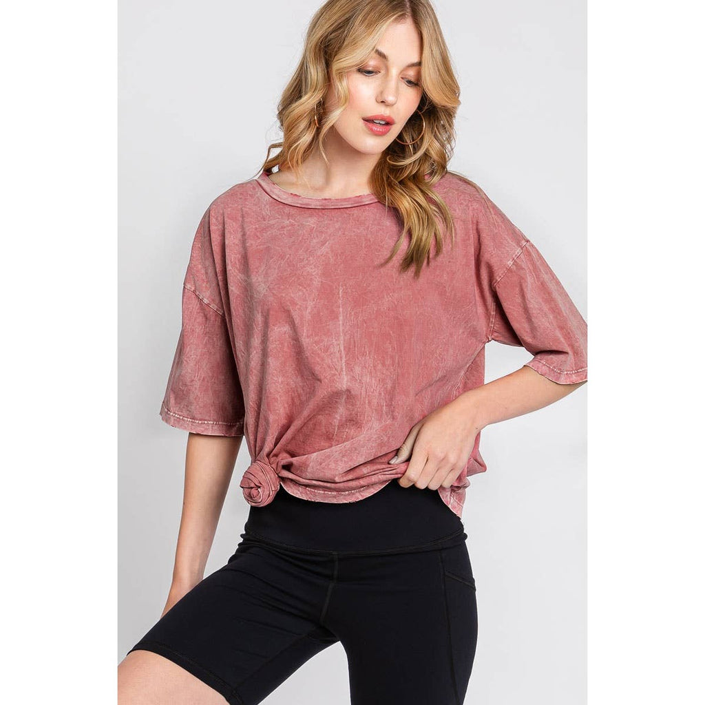 OVERSIZED MINERAL WASHED TEE: MINERAL RASPBERRY / M