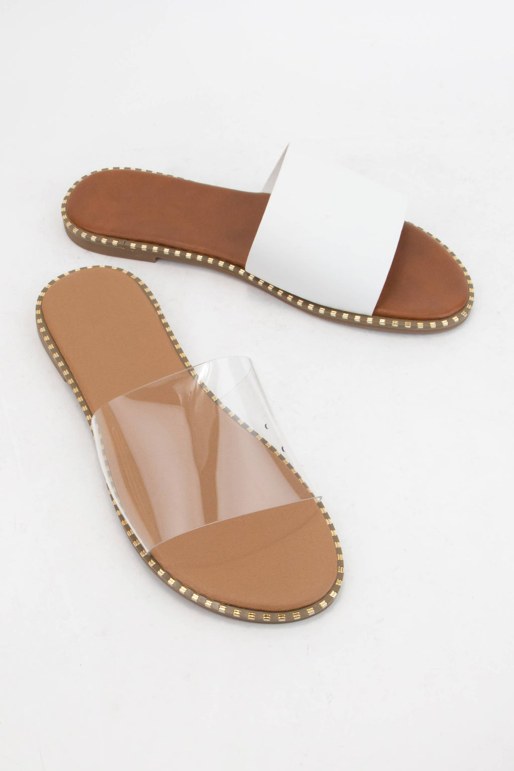 MICAH-1 METAL TIP EMBELLISHED OUTSOLE SLIDE SANDAL: NUDE