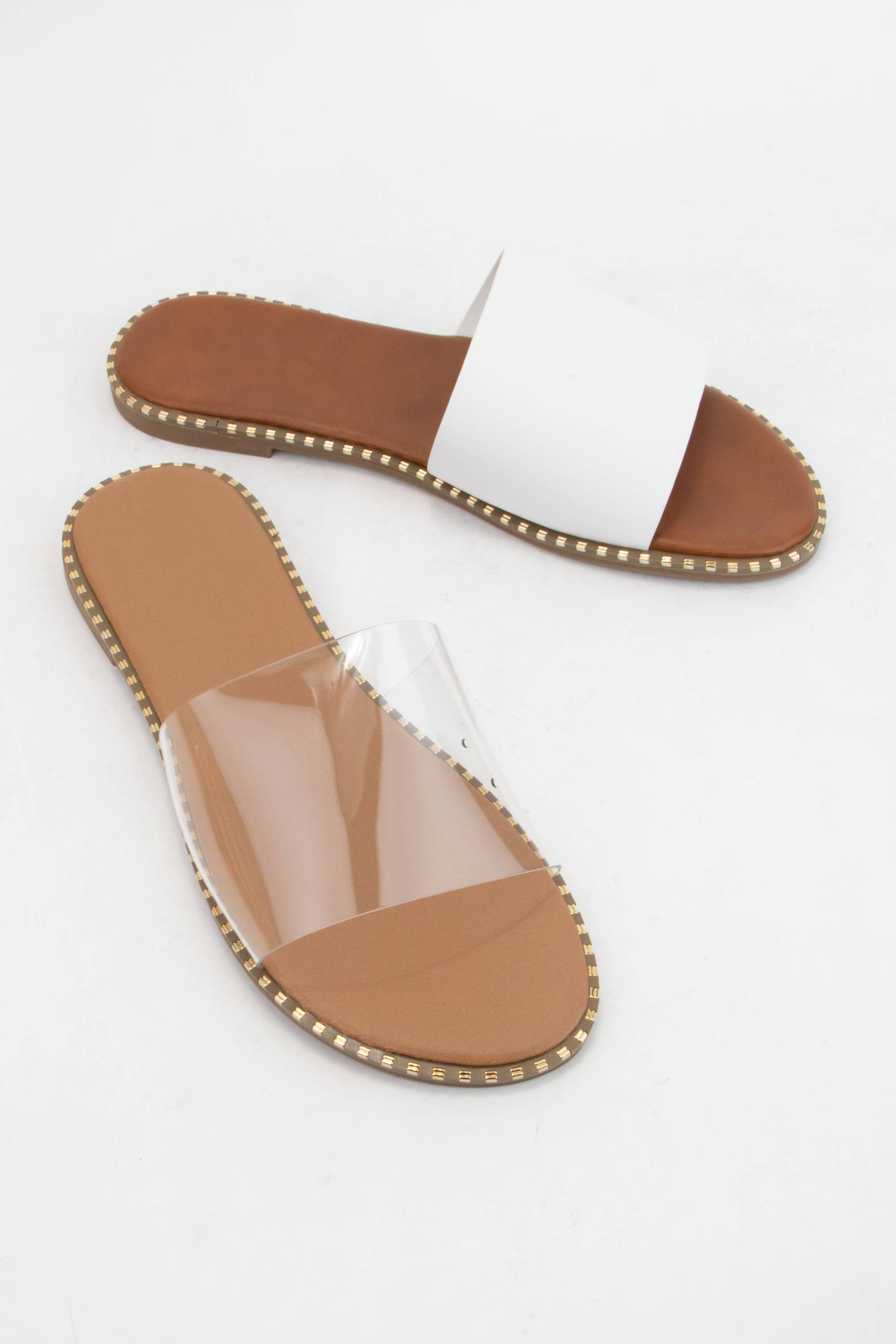MICAH-1 METAL TIP EMBELLISHED OUTSOLE SLIDE SANDAL: NUDE
