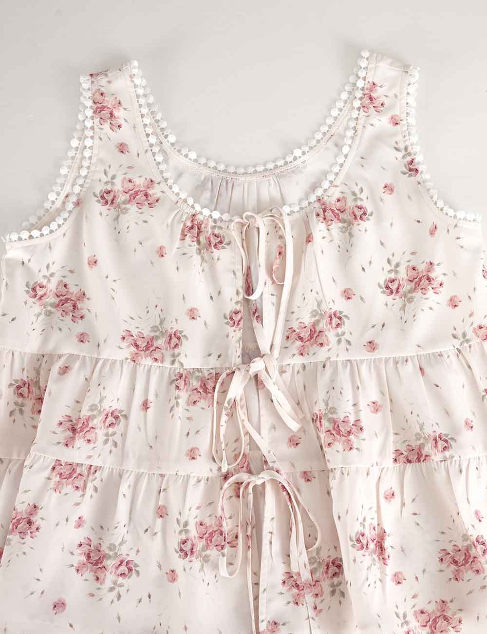 Ladies Boho Floral Print Tie Front Scoop Neck Sleeveless Top