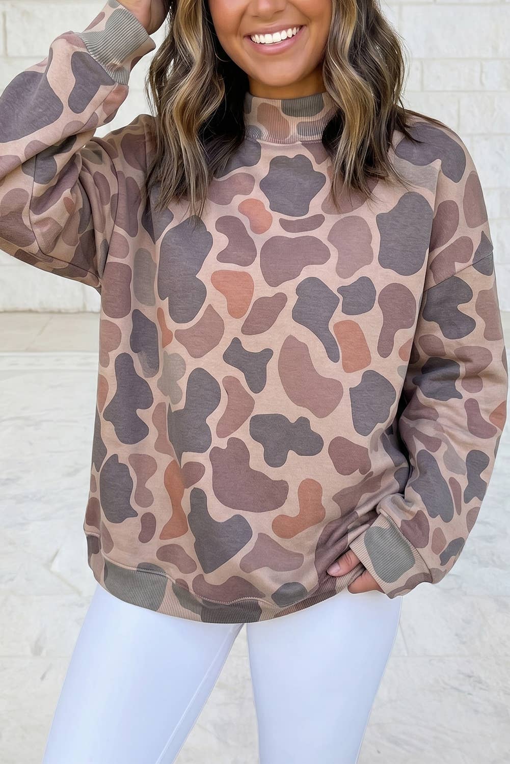 Camo Western Tunic Pullover Mock Neck Sweatshirt