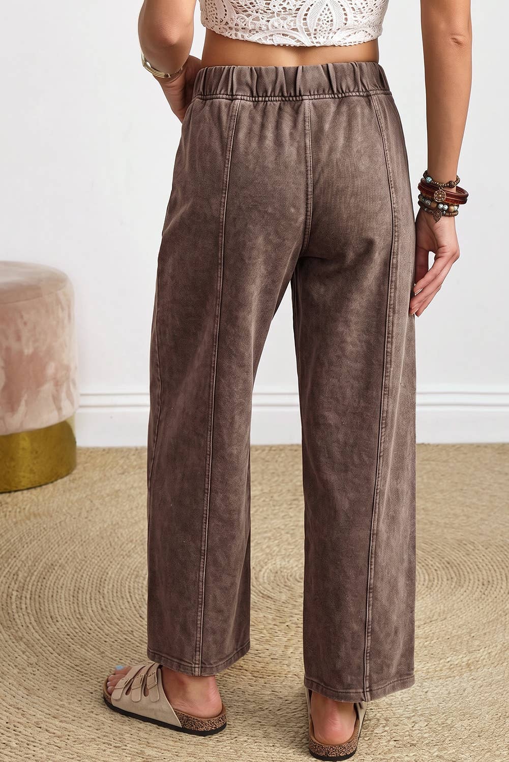 LDC Mineral Wash Seam Detail Elastic Waist Barrel Pants