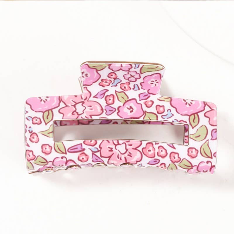 JUMBO FLORAL RECTANGLE HAIR CLAW CLIPS