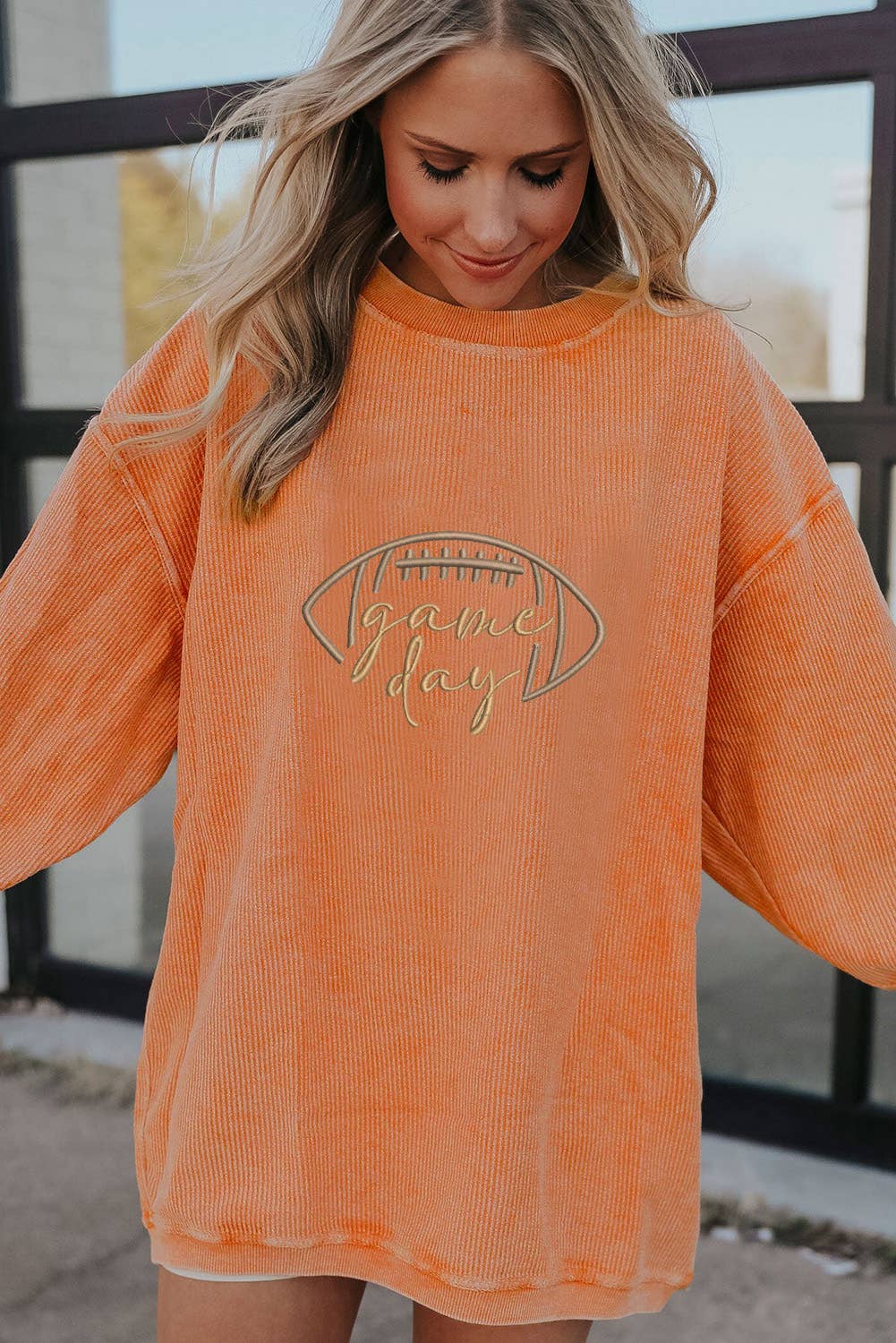 Game Day Oversized Ribbed Sweatshirt with Embroidery