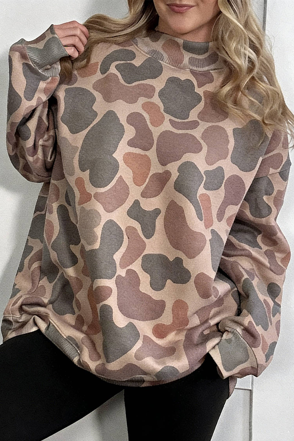 Camo Western Tunic Pullover Mock Neck Sweatshirt