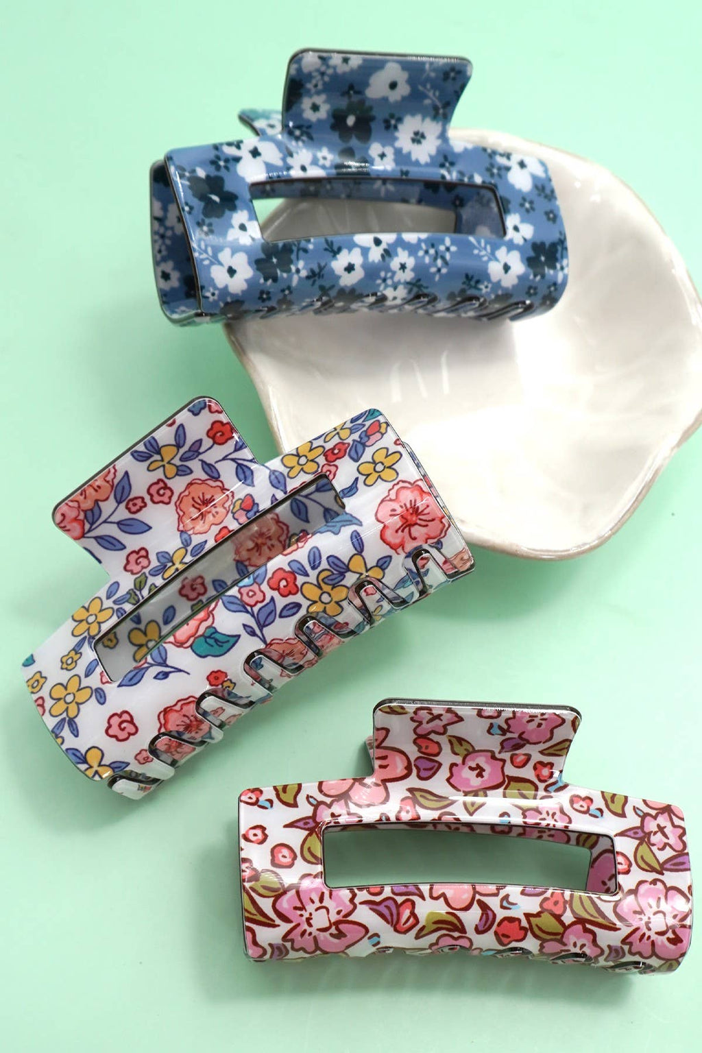 JUMBO FLORAL RECTANGLE HAIR CLAW CLIPS