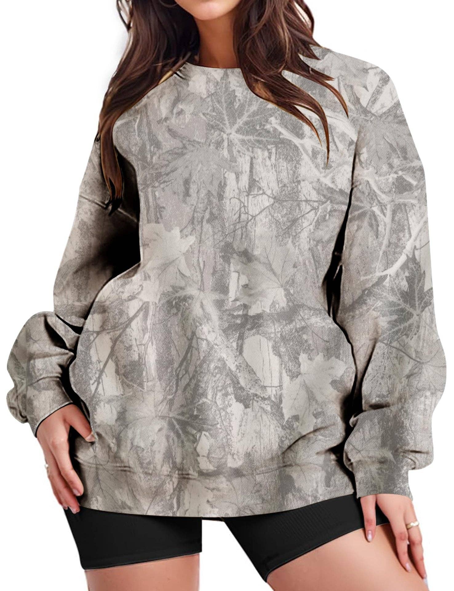 Camo Branch Print Oversized Crewneck Sweatshirt