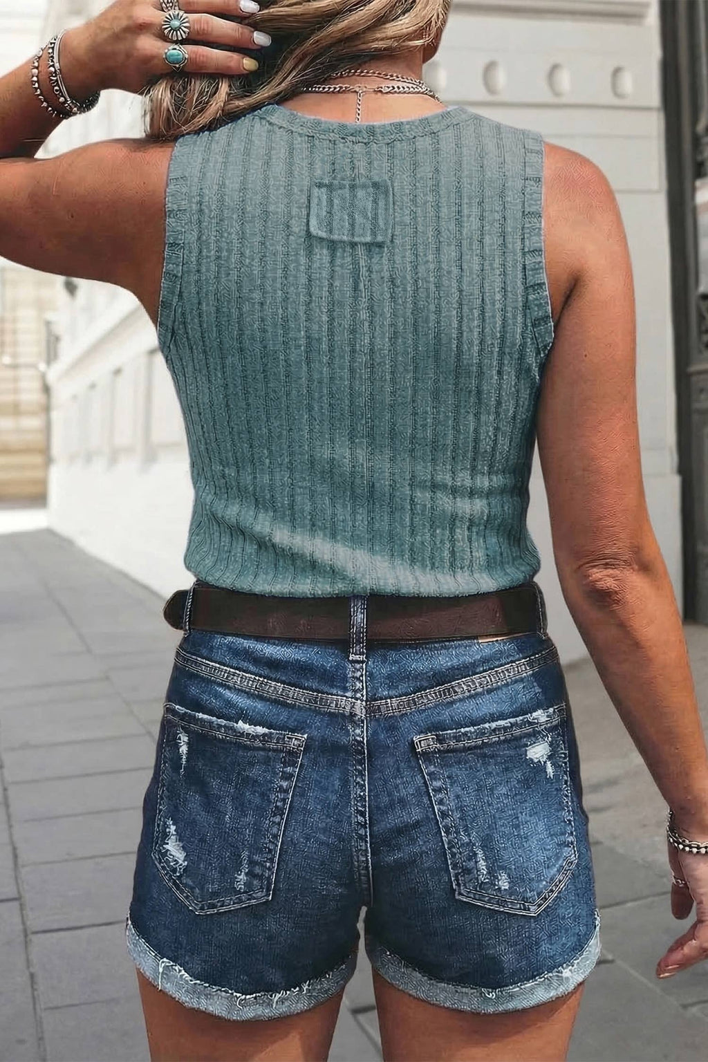 Western Mineral Wash Slim Fit Ribbed Tank Top | S-XL: Camel / M