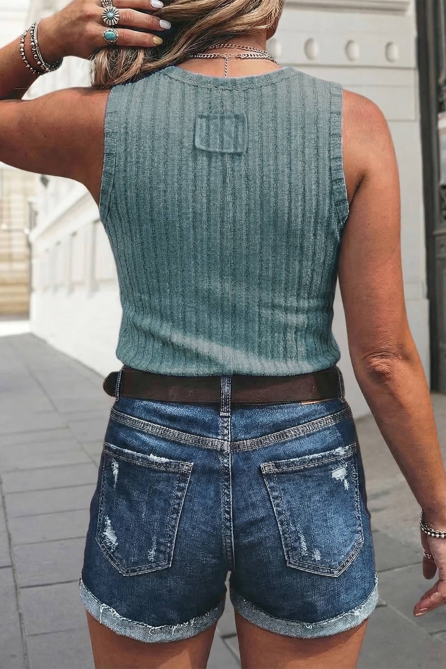 Western Mineral Wash Slim Fit Ribbed Tank Top | S-XL: Camel / S