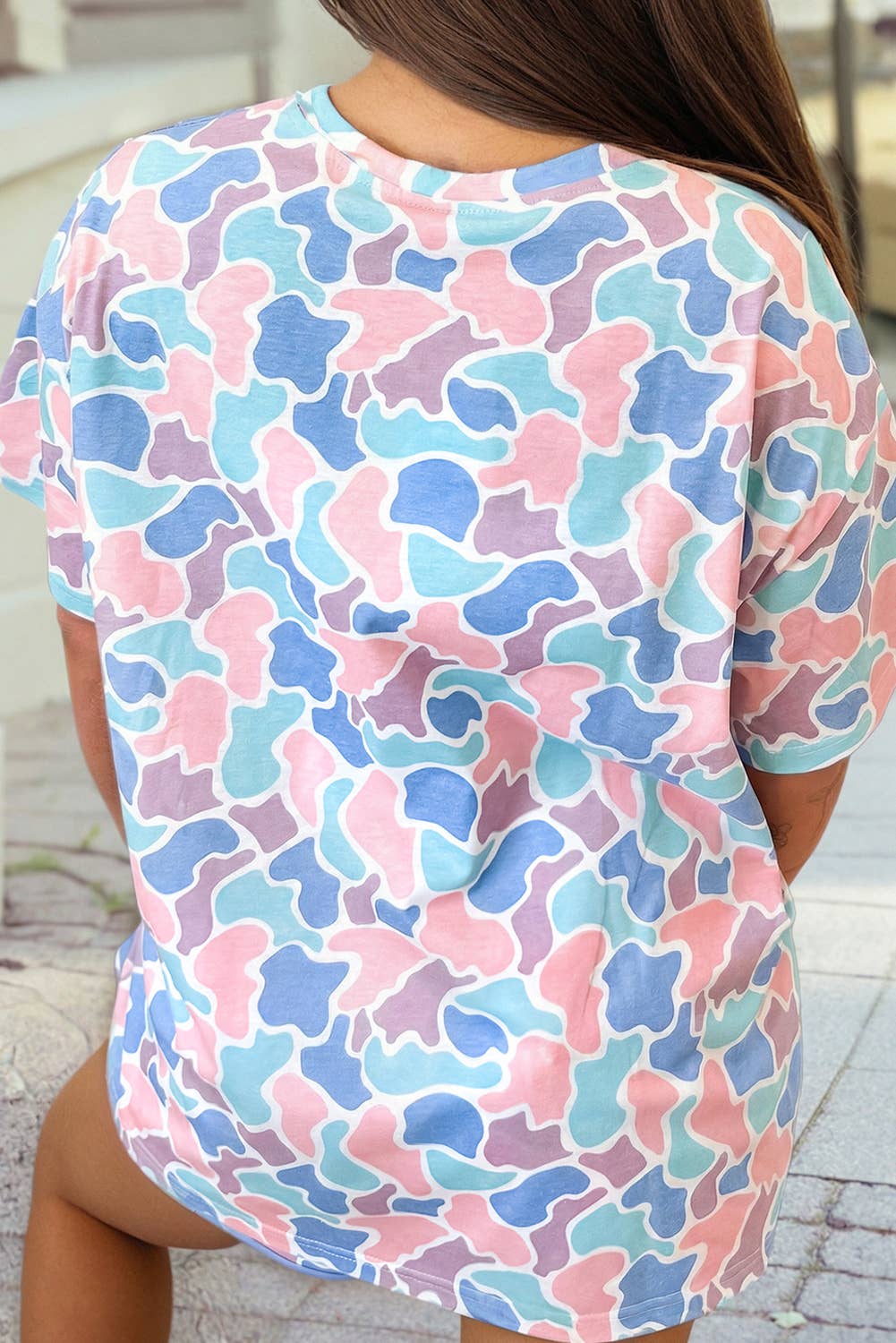 Camouflage Print Preppy Fashion Tunic Tee: Multicolour / M