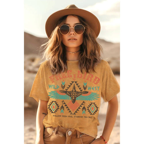FREE BIRD WILD WEST MINERAL GRAPHIC TOP: Mineral Taupe / S-M-L-XL(1-2-2-1)