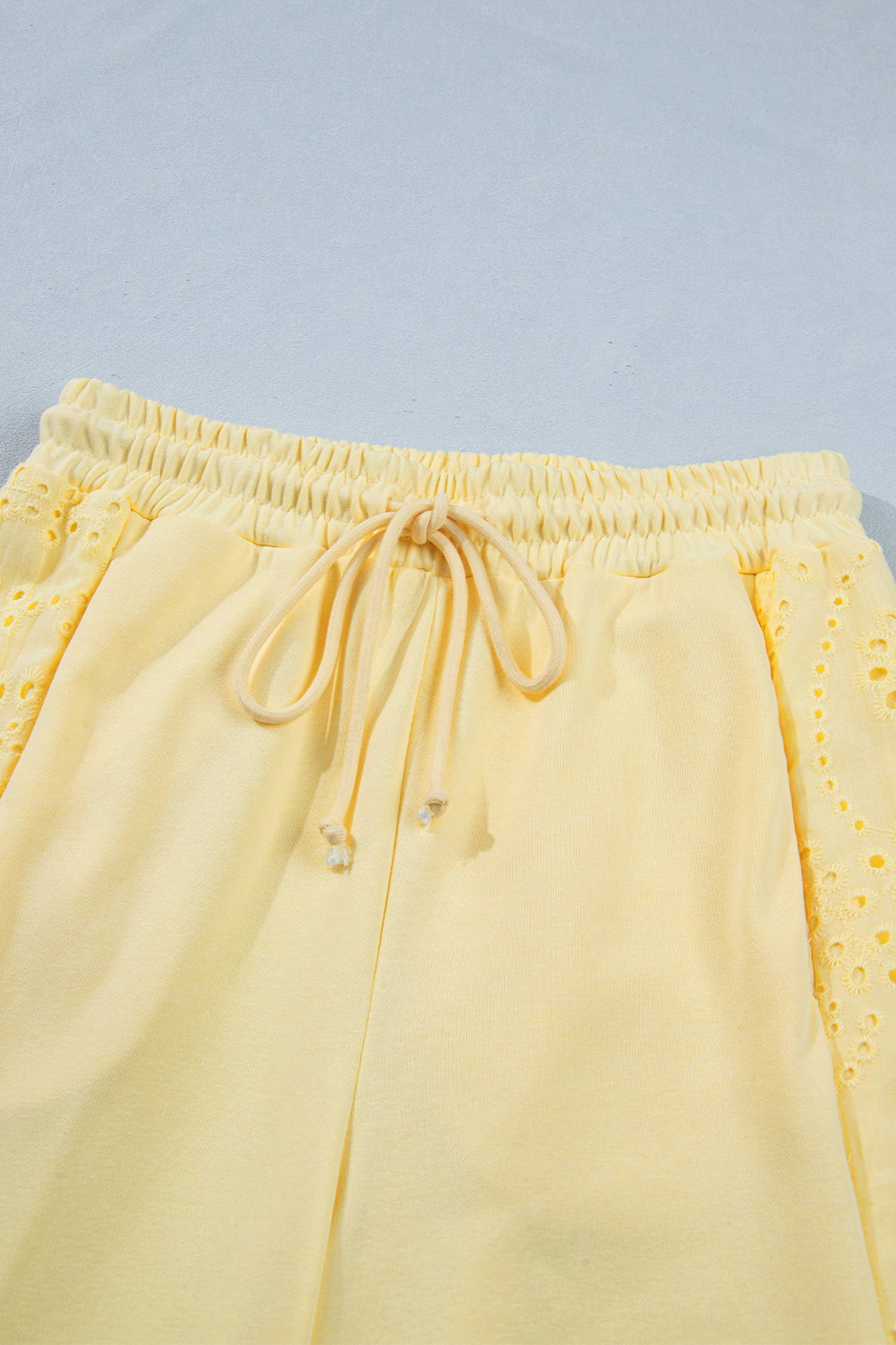 Yellow Eyelet Lace Lounge Set Oversized Tee Pants